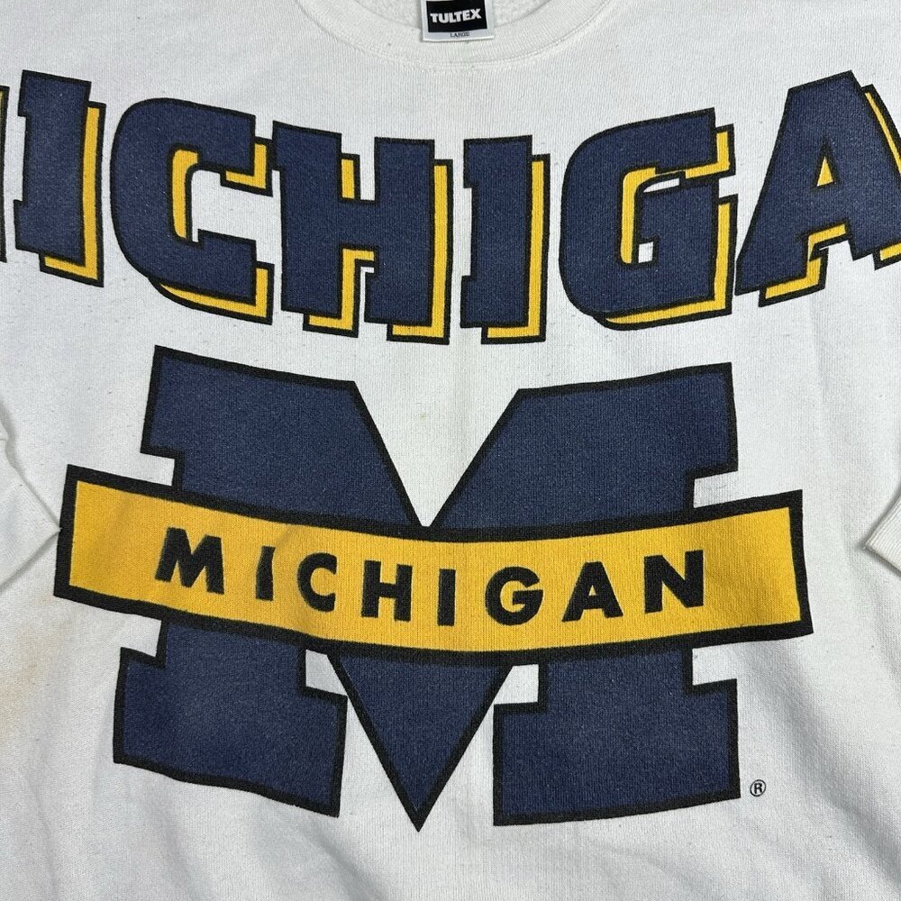 Tultex Vintage White and Navy Michigan Wolverines Sweatshirt Large - Picture 2 of 7